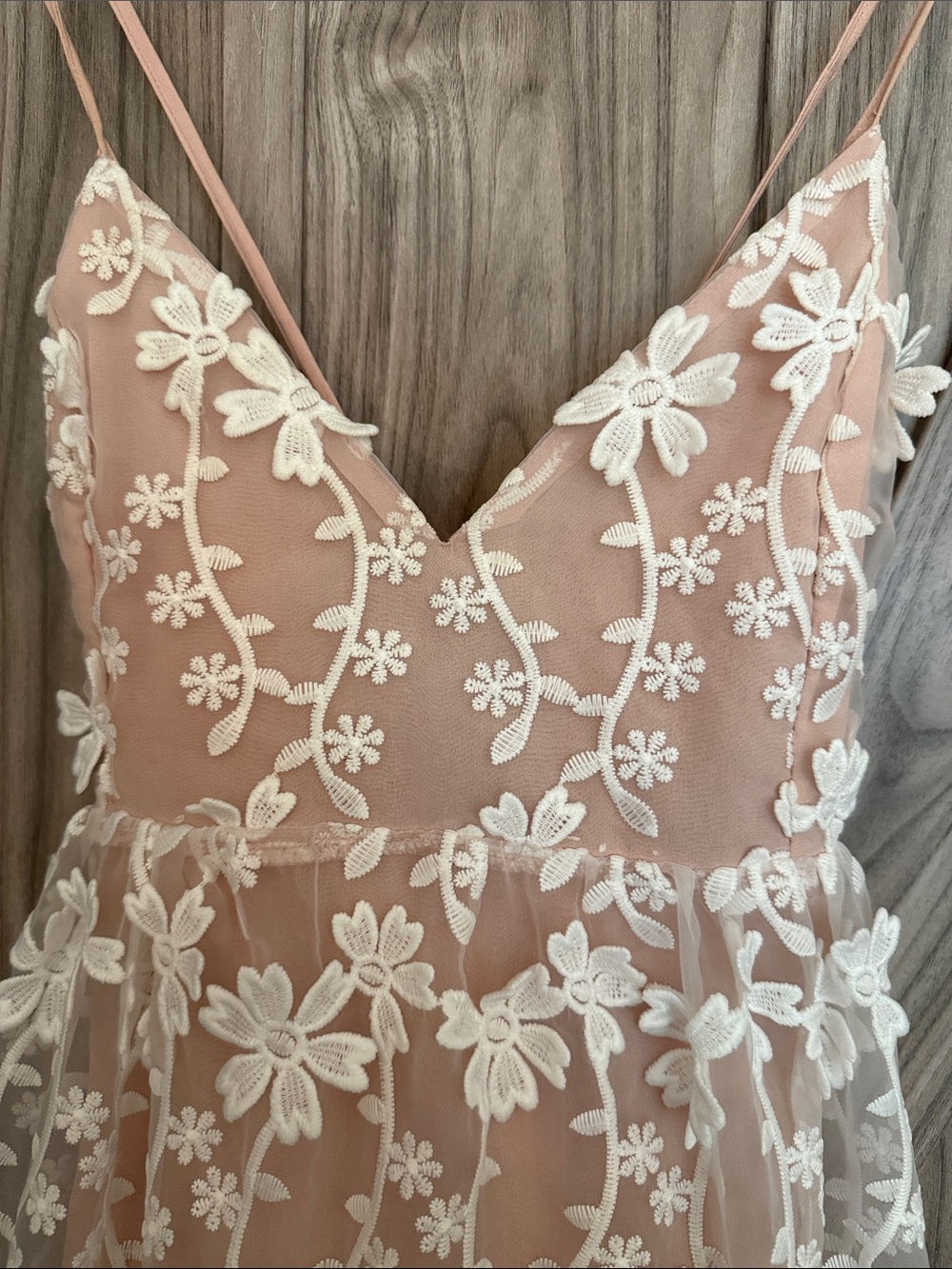 Blush Pink Slip Dress with White Floral Lace Overlay - Picture 7 of 9